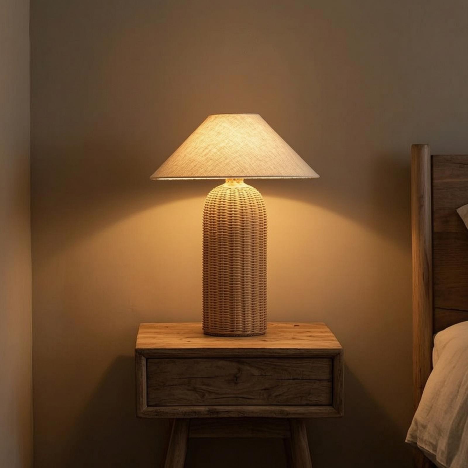 Bedside Lamp Rattan Base Fabri - đánh giá và giá Lighting Decor For Bedroom
