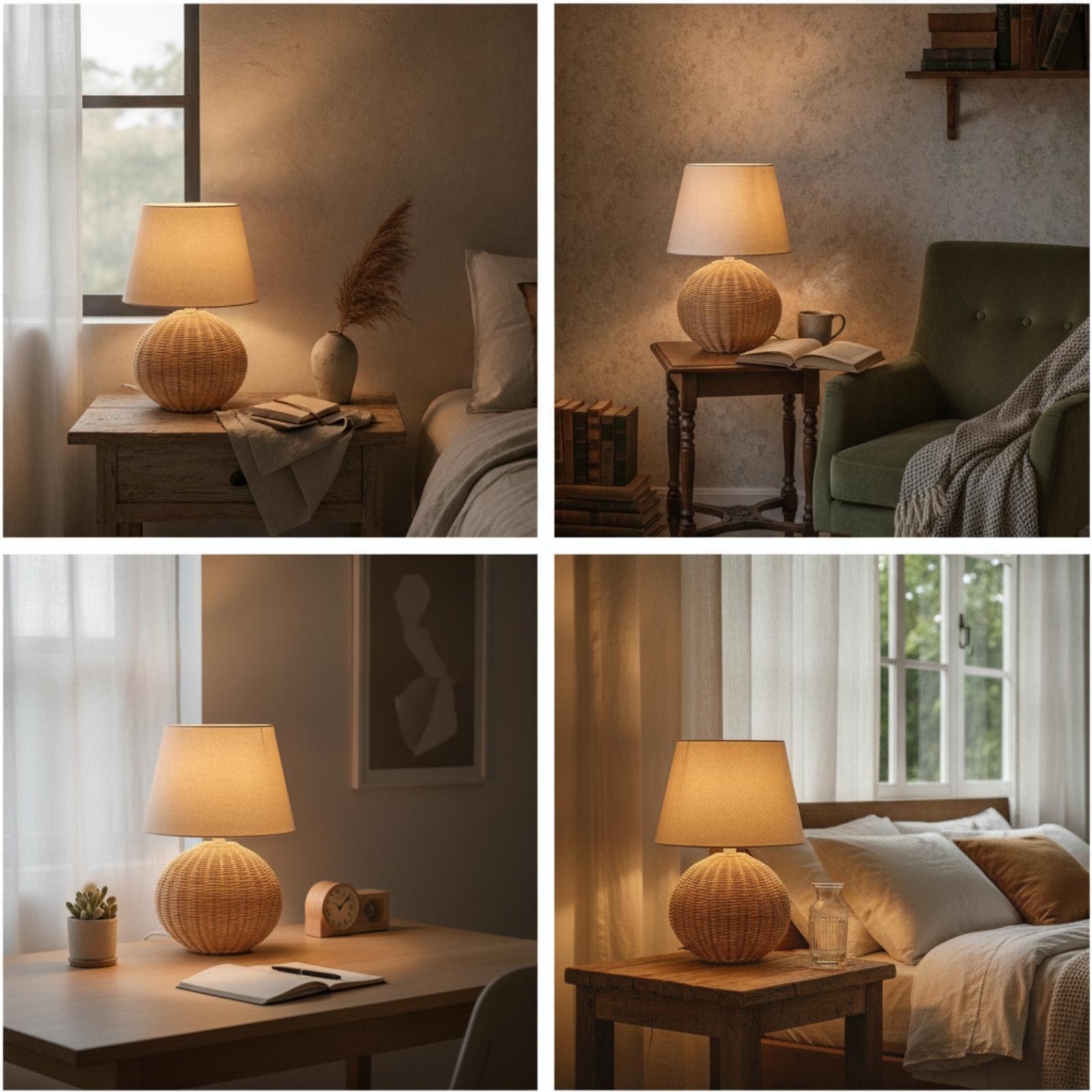 Bedside Lamp Rattan Base Fabri - đánh giá và giá Lighting Decor For Bedroom