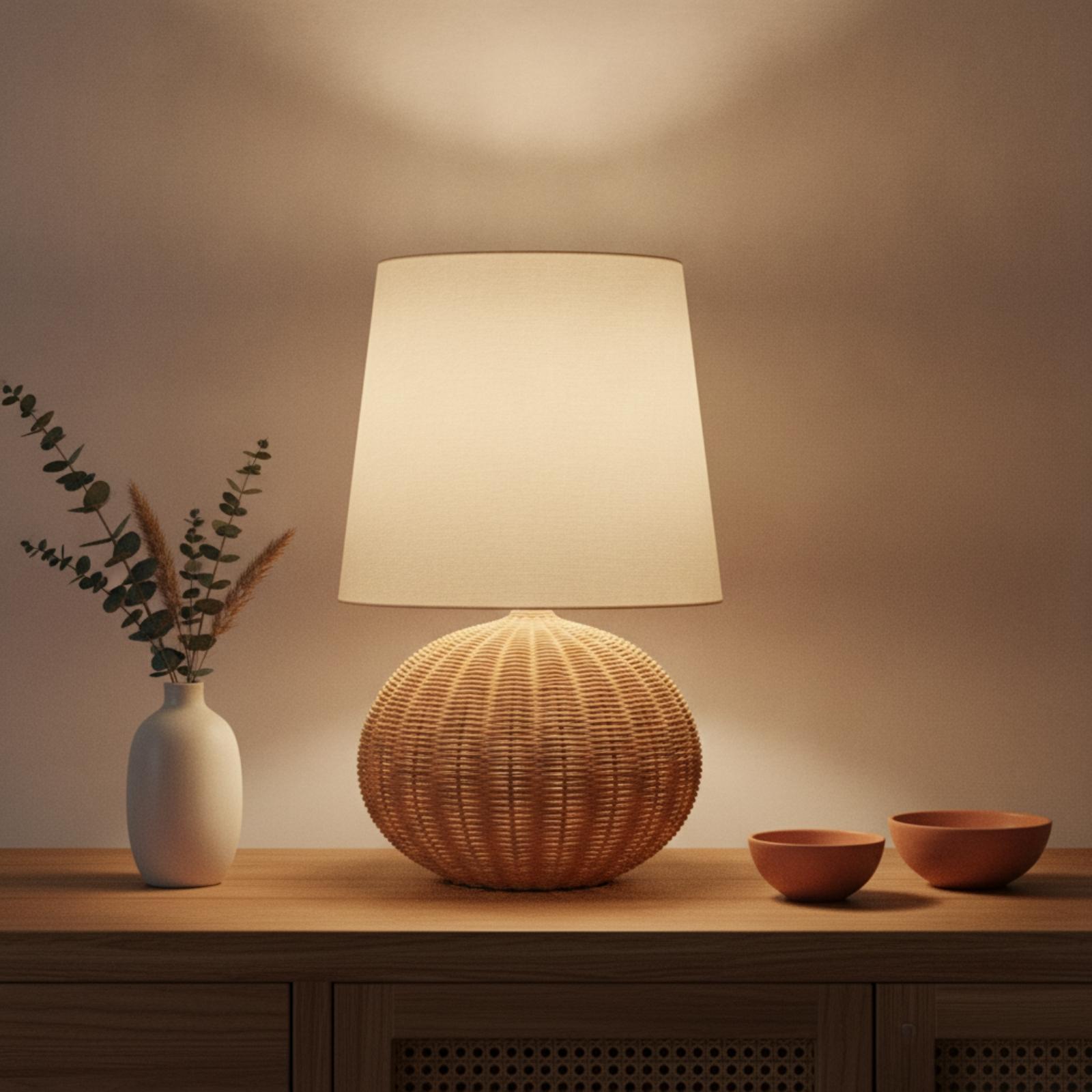 Bedside Lamp Rattan Base Fabri - đánh giá và giá Lighting Decor For Bedroom