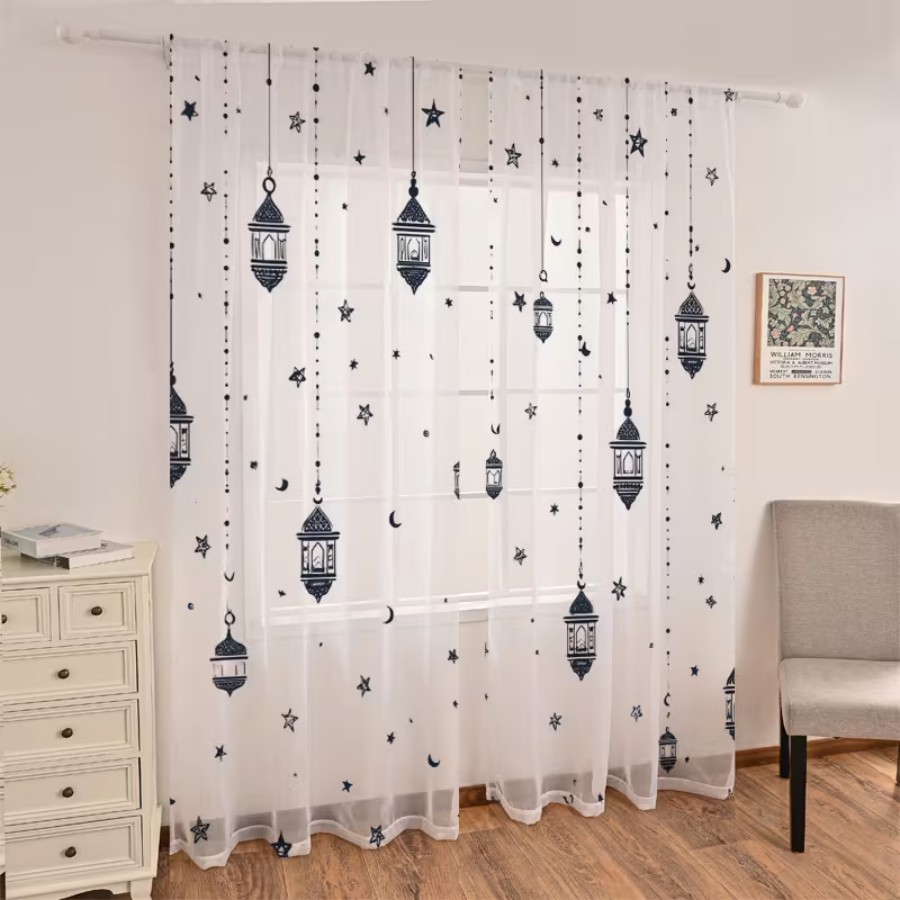 2PCS Digital Print Sheer Curta - đánh giá và giá Office Lighting Decor