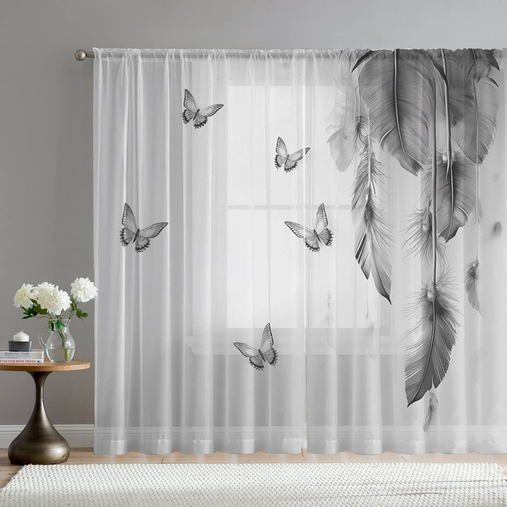 2PCS Digital Print Sheer Curta - đánh giá và giá Office Lighting Decor