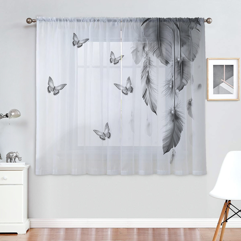 2PCS Digital Print Sheer Curta - đánh giá và giá Office Lighting Decor