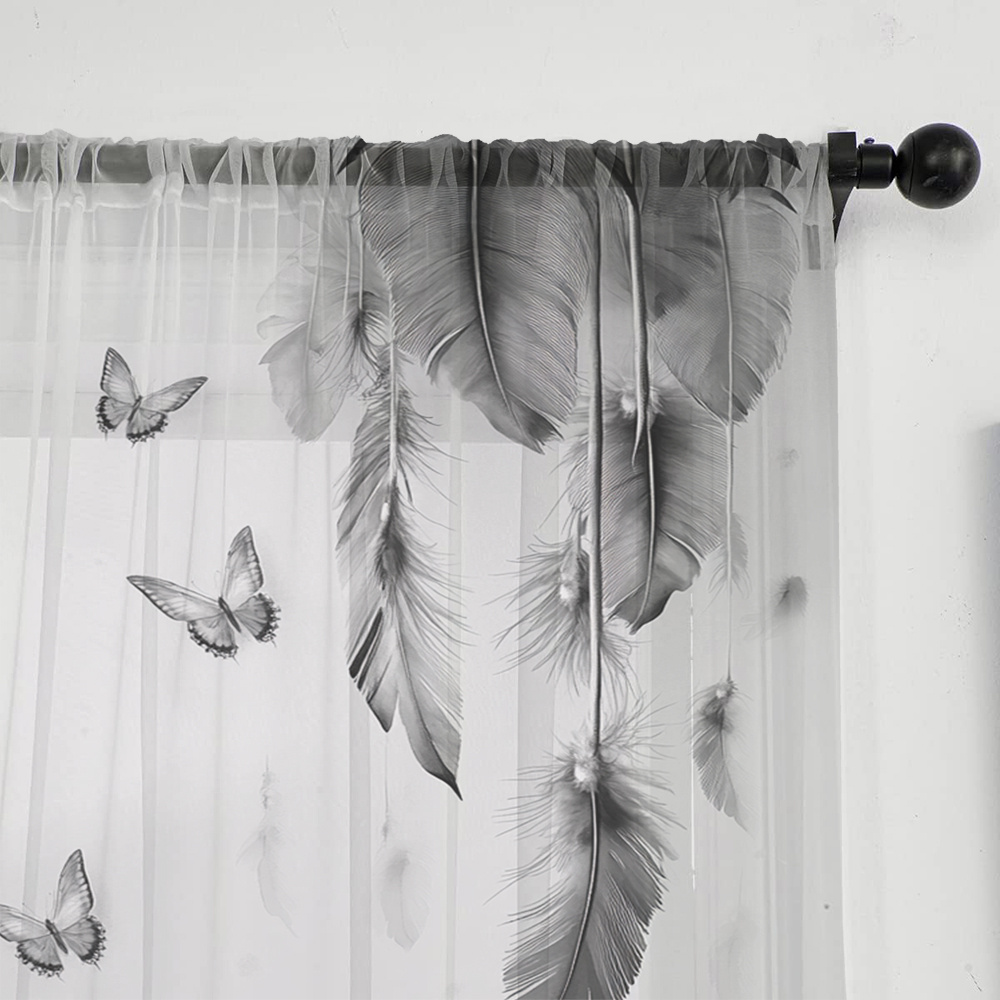 2PCS Digital Print Sheer Curta - đánh giá và giá Office Lighting Decor