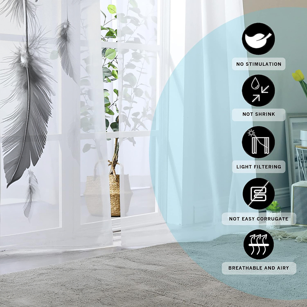 2PCS Digital Print Sheer Curta - đánh giá và giá Office Lighting Decor